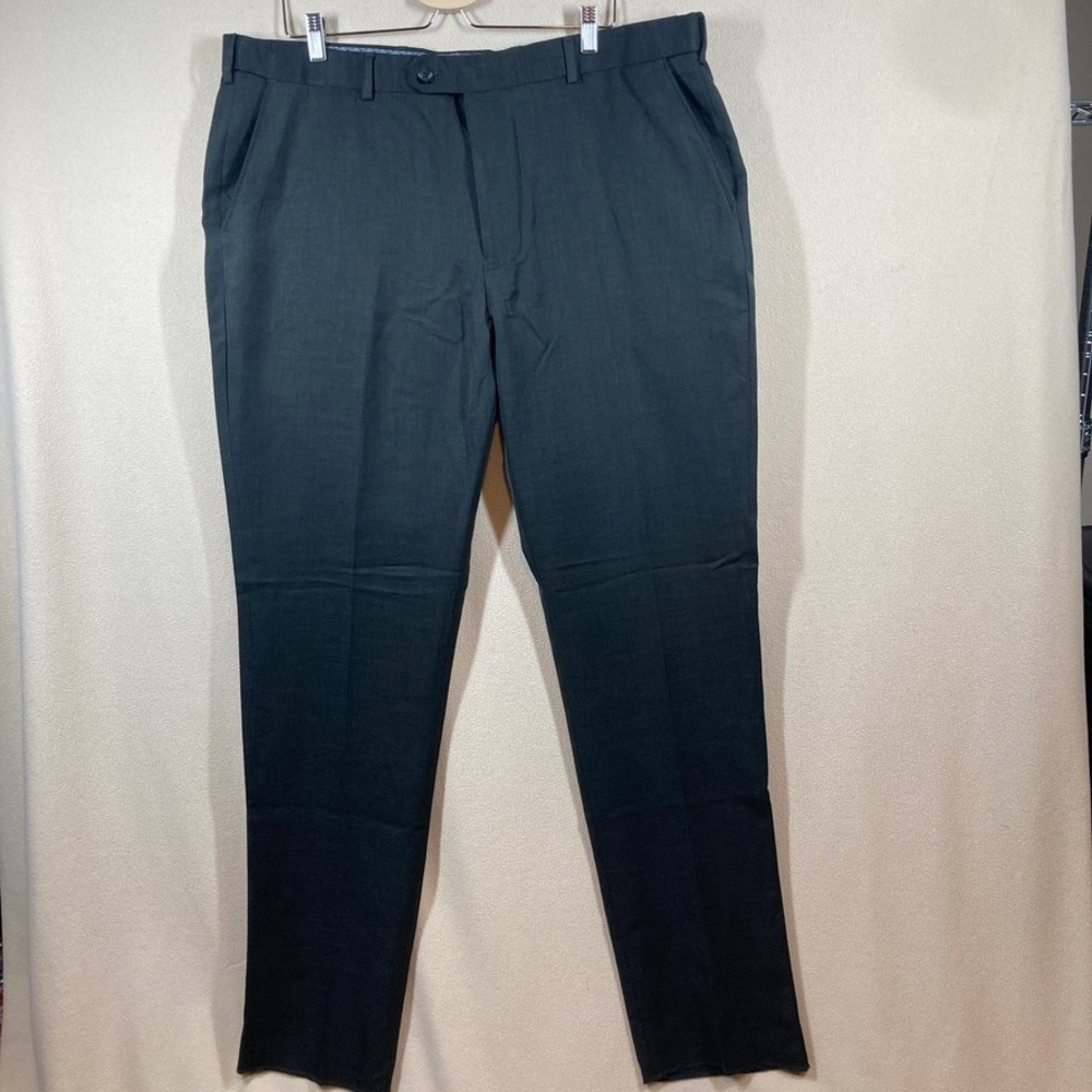 J. Braxx Men's Flex‎ Waist Barris Dress Pant 42 Charcoal Unfinished Hem Trouser